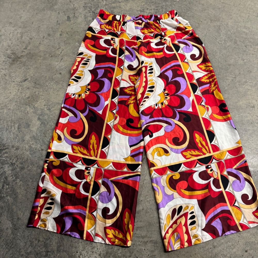 The Sang Women's Multi Color Groovy Retro Wide Leg Pants S/3X Pucci Inspired